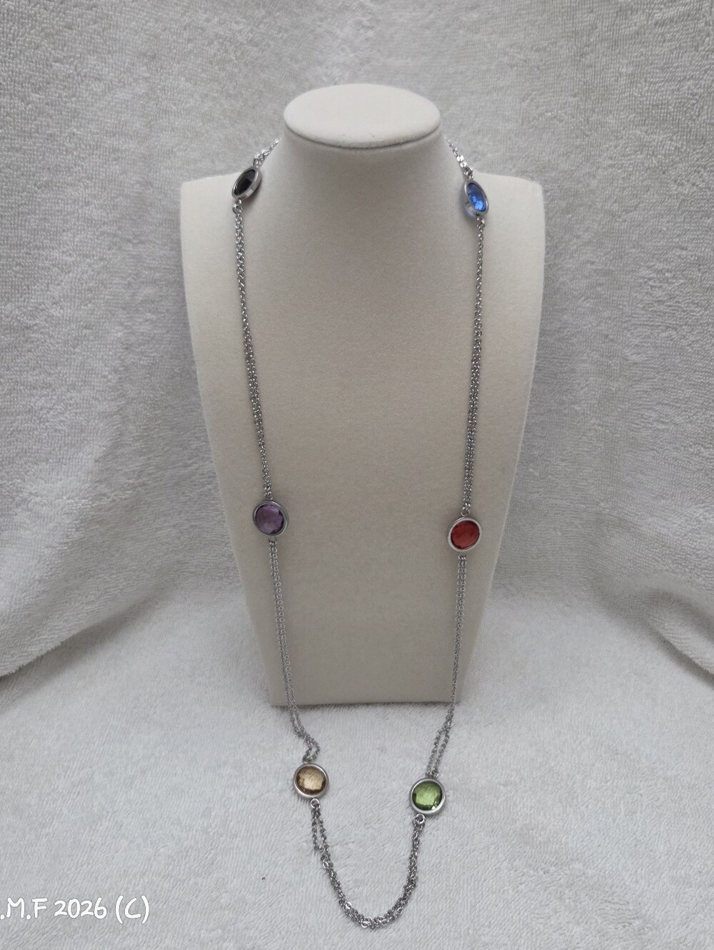 Multicolored Faceted Glass Bezeled Set Station Necklace